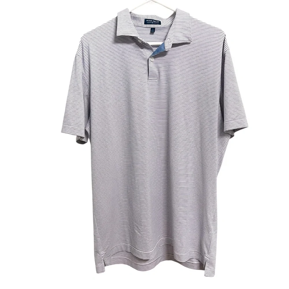 PETER MILLAR CROWN CRAFTED PINK NAVY STRIPED SHORT SLEEVE GOLF STRETCH POLO L